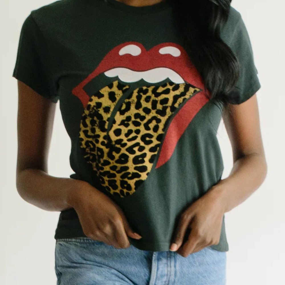 Daydreamer Free People Rolling Stones Leopard Tongue shirt size M